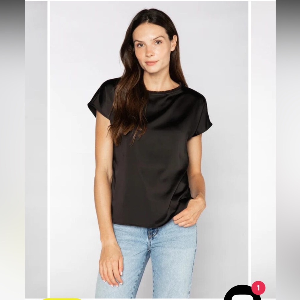 S’Edge Astor Black Satin Cap Sleeve Blouse NWT